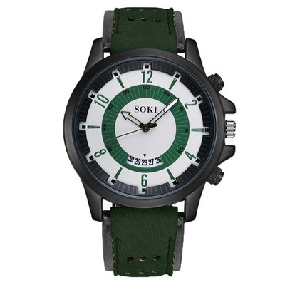 Ceas Bărbați Verde Cu Curea De Piele Calendar Moda Sport Militar Ceas De Mână Cuarț Analogic Set Cadou Reloj Hombre