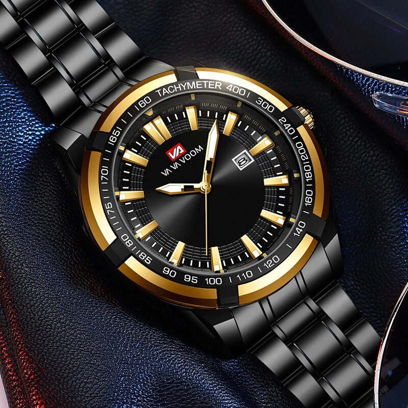 Επαγγελματικά Μαύρα Ανδρικά Ρολόγια Χαλαζία Χαλαζία Πολυτελή χρυσά σπορ μάρκα αδιάβροχο ανδρικό ρολόι Φωτεινό ρολόι ημερολογίου 2023 από ανοξείδωτο χάλυβα