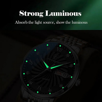 POEDAGAR Луксозни ръчни часовници за мъже Марка водоустойчив бизнес кварцов часовник от неръждаема стомана Мъжки спортен календар Светещи часовници