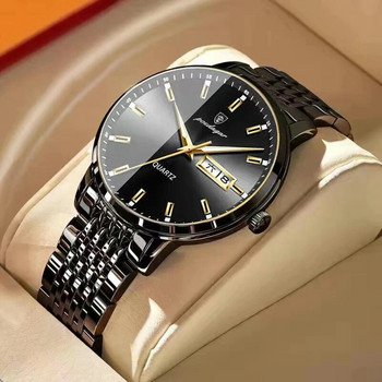 POEDAGAR Луксозни ръчни часовници за мъже Марка водоустойчив бизнес кварцов часовник от неръждаема стомана Мъжки спортен календар Светещи часовници