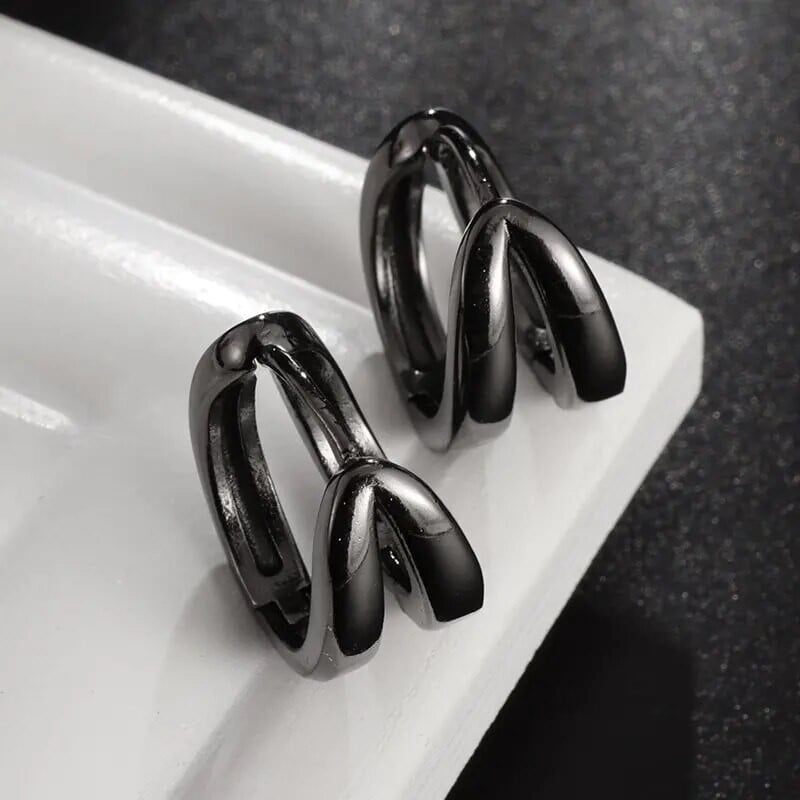 1 õõnsa topeltrõngaga kõrvarõngad musta hõbedase värviga hip-hop peo gooti kõrvarõngad, trendikahted meestele ja naistele