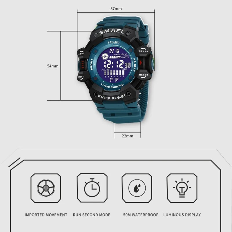 Mood Sport meeste käekellad Brändi helendav stopper Nädala kuupäev Veekindel digitaalne käekell Mees Luksuslik sõjaväekell, meesterahvas 2023