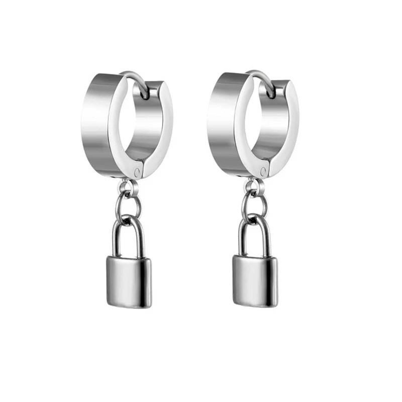 Σκουλαρίκια Huggie Hoop για γυναίκες Ανδρικά κοσμήματα με κρεμαστό λουκέτο από ανοξείδωτο ατσάλι