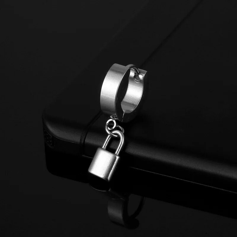 Σκουλαρίκια Huggie Hoop για γυναίκες Ανδρικά κοσμήματα με κρεμαστό λουκέτο από ανοξείδωτο ατσάλι