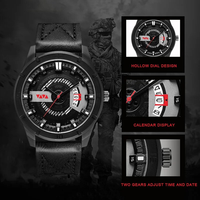 Meeste täielikud kalendrikellad Top Luksusbränd Mood Sport Veekindel käekell Meeste Nahkrihm Kvartskell Meeste reloj hombre