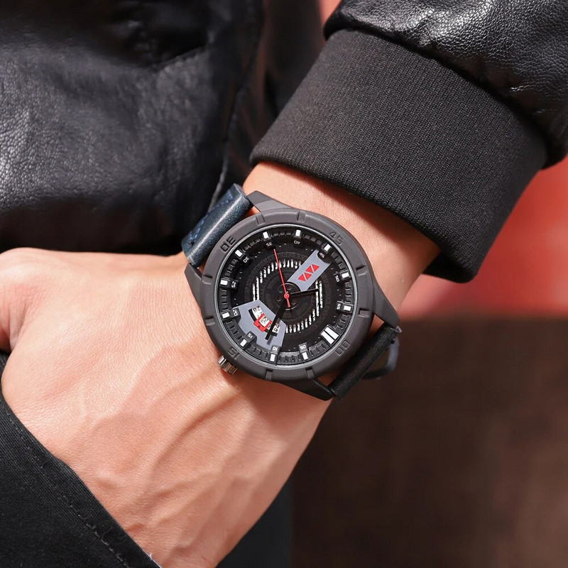 Meeste täielikud kalendrikellad Top Luksusbränd Mood Sport Veekindel käekell Meeste Nahkrihm Kvartskell Meeste reloj hombre