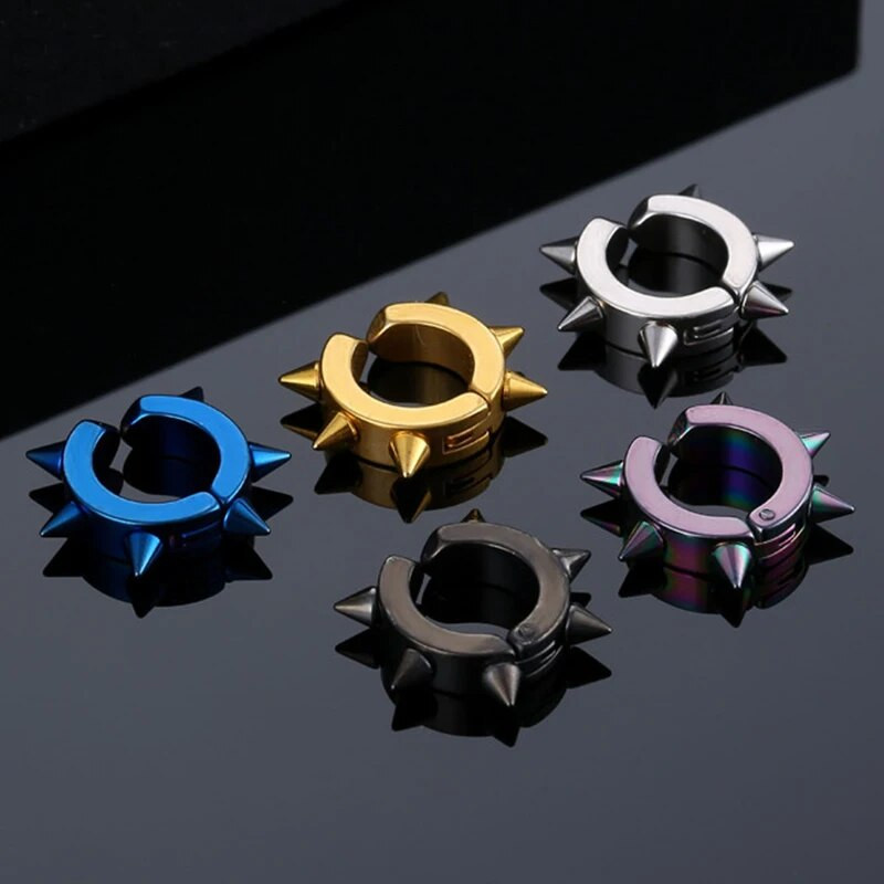 Σκουλαρίκια από ανοξείδωτο ατσάλι με κλιπ πανκ που δεν τρυπά με μυτερό κωνικό σκουλαρίκι με πριτσίνια Αξεσουάρ κοσμήματα αυτιών