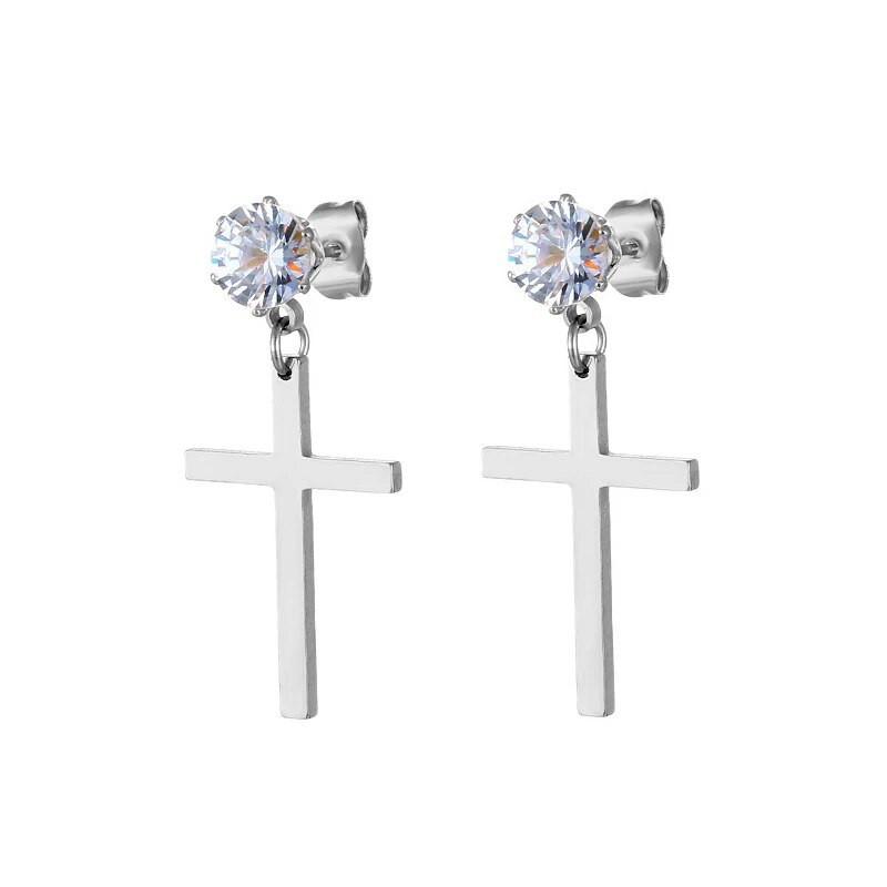 Trendikas roostevabast terasest kristallist ristirõngaga kõrvarõngas must kõrva ehe naistele meestele sünnipäevakingitused rippuvad kõrvarõngad