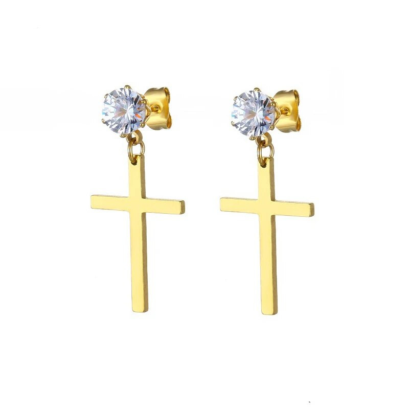 Trendikas roostevabast terasest kristallist ristirõngaga kõrvarõngas must kõrva ehe naistele meestele sünnipäevakingitused rippuvad kõrvarõngad