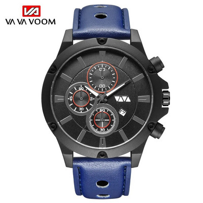2020 Сини мъжки часовници Най-добра марка Луксозен спортен ръчен часовник Удобен дишащ кожен каишка Ежедневен часовник hommes quartz montres