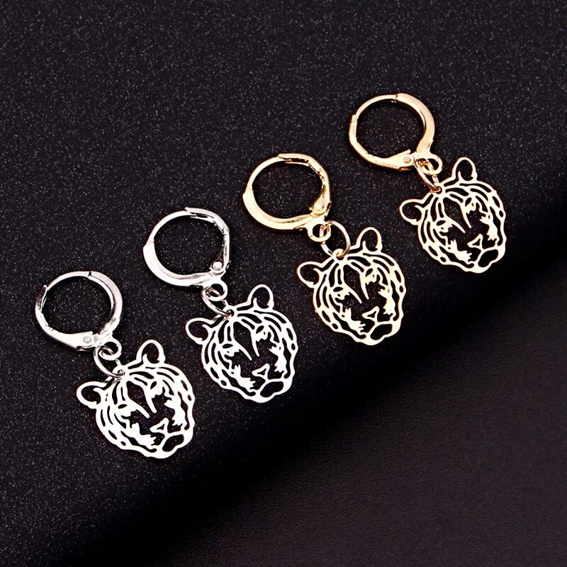Hollow Leopard Tiger Head Hoop σκουλαρίκια για γυναίκες Vintage Χρυσό Ασημί Χρώμα Σκουλαρίκι από κράμα Drop Κοσμήματα Statement Mujer