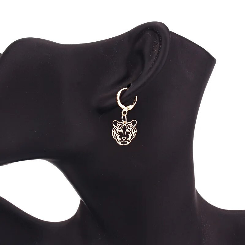 Hollow Leopard Tiger Head Hoop σκουλαρίκια για γυναίκες Vintage Χρυσό Ασημί Χρώμα Σκουλαρίκι από κράμα Drop Κοσμήματα Statement Mujer