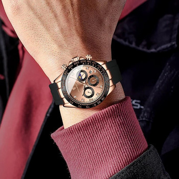 Ανδρικά ρολόγια με λουράκι σιλικόνης POEDAGAR Ανδρικά αθλητικά πολυτελή αδιάβροχα ρολόγια μάρκας χαλαζίας Άνδρας φωτεινός χρονογράφος Ρολόι φάσης φεγγαριού