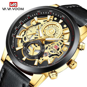 Μόδα χρυσό ανδρικό ρολόι Επωνυμία Luxury κούφιο καντράν Αδιάβροχα ανδρικά ρολόγια Sport Casual δερμάτινο ρολόι χαλαζία φωτεινό 2023