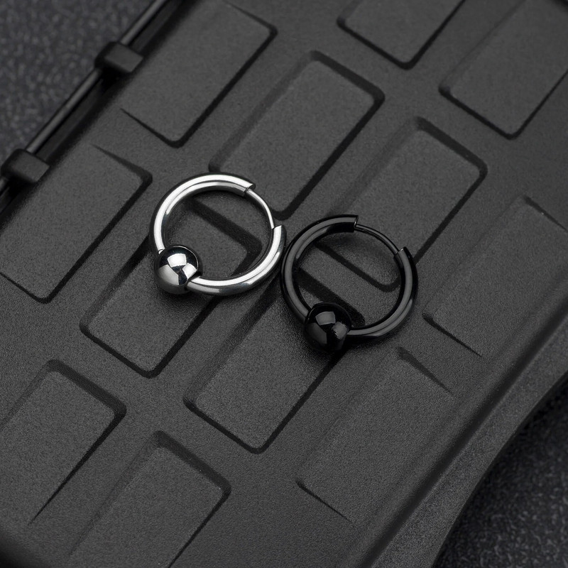 15 17 21 mm nerūdijančio plieno mažas auskaras vyrams auskaras su rutuliniu karoliuku Brinco apskritimas juodas auskarai auskarai juostos papuošalai