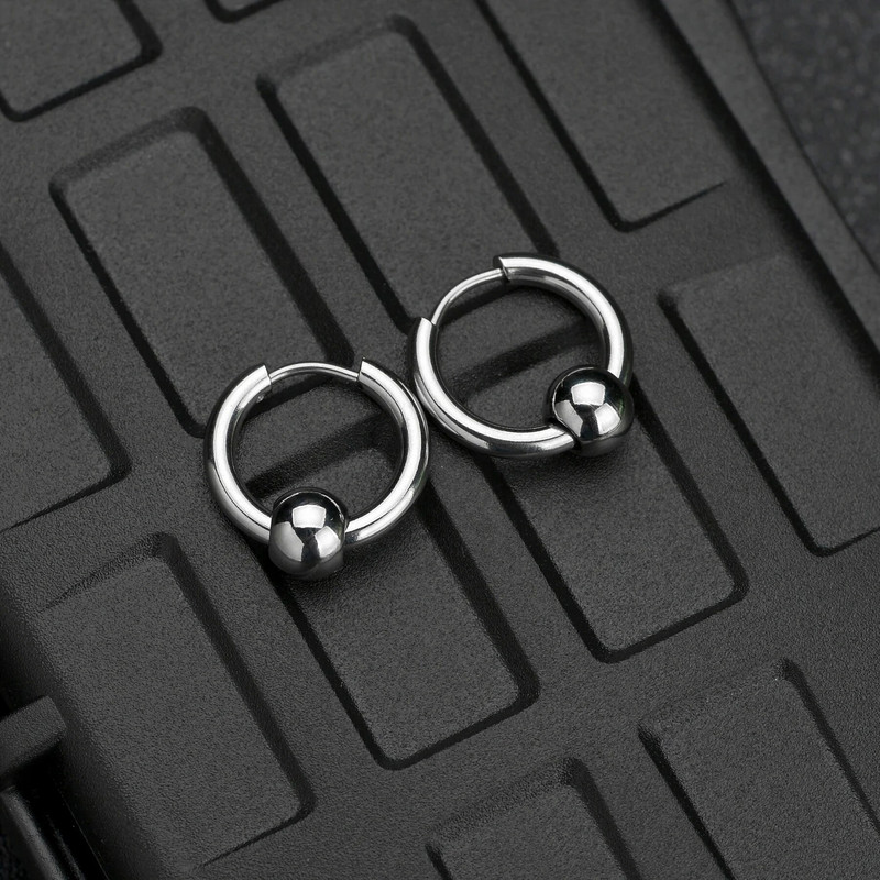 15 17 21 mm nerūdijančio plieno mažas auskaras vyrams auskaras su rutuliniu karoliuku Brinco apskritimas juodas auskarai auskarai juostos papuošalai