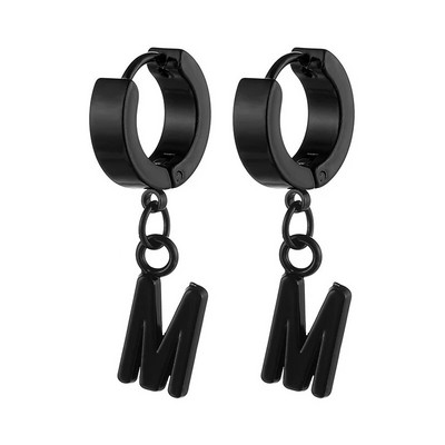 Σκουλαρίκια από ανοξείδωτο ατσάλι letter M Σκουλαρίκια Huggie Hoop για άνδρες Γυναικεία, 2 τμχ