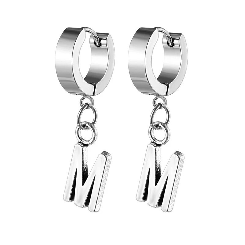 Σκουλαρίκια από ανοξείδωτο ατσάλι letter M Σκουλαρίκια Huggie Hoop για άνδρες Γυναικεία, 2 τμχ