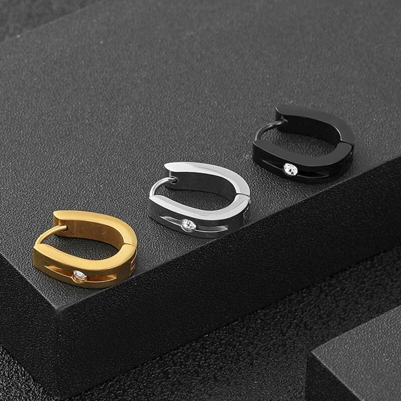 Σκουλαρίκια κρίκοι από ανοξείδωτο ατσάλι για άνδρες Γυναικεία σκουλαρίκια Huggie CZ Inlaid