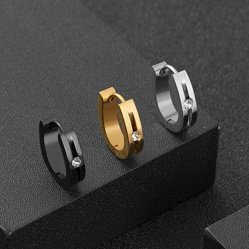 Σκουλαρίκια κρίκοι από ανοξείδωτο ατσάλι για άνδρες Γυναικεία σκουλαρίκια Huggie CZ Inlaid