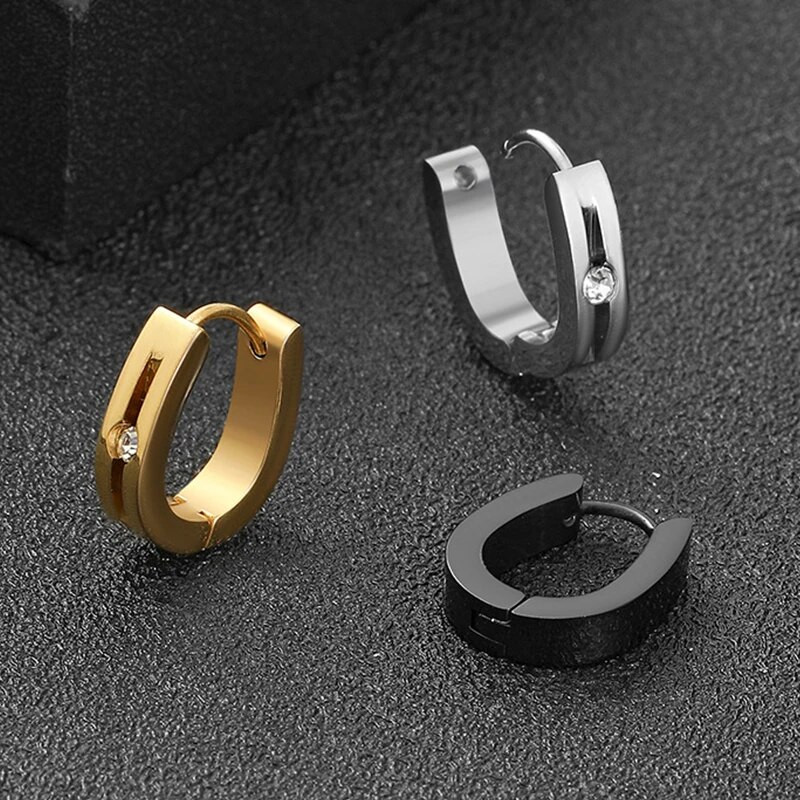 Σκουλαρίκια κρίκοι από ανοξείδωτο ατσάλι για άνδρες Γυναικεία σκουλαρίκια Huggie CZ Inlaid