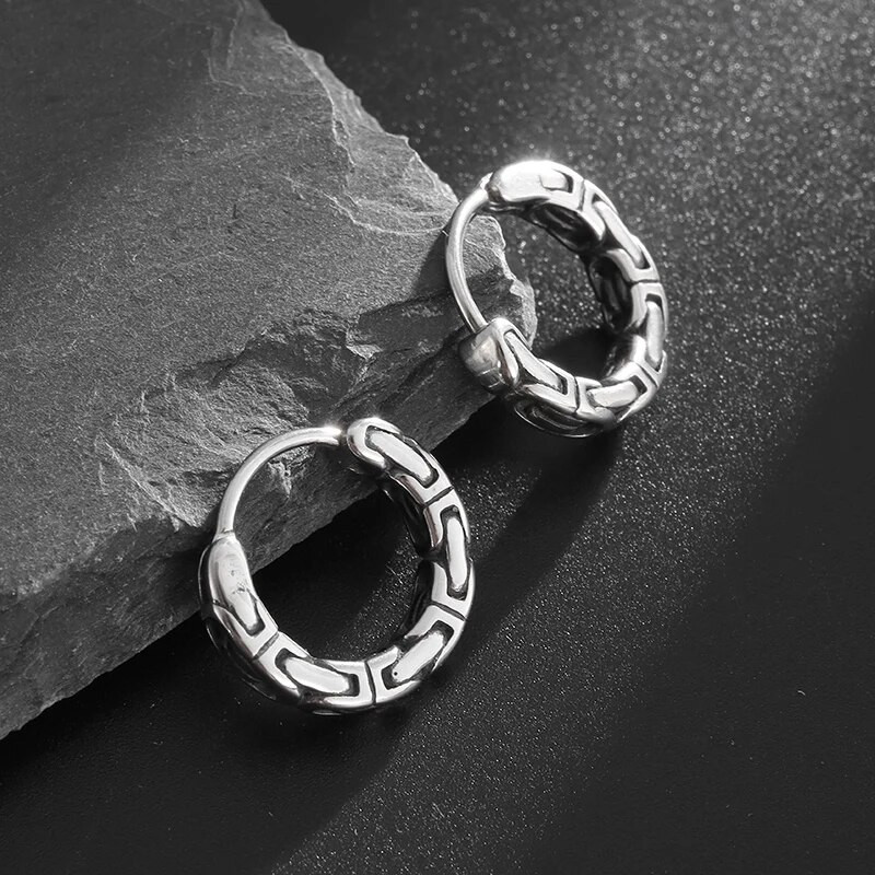 Retro Tribal Chain Hoop auskarai Hipoalerginiai kremzliniai auskarai Vyrai Moterims Madingi Hip Hop Vakarėliui Papuošalai Priedai