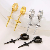 Punk 316L nerūdijančio plieno kryžius Star Dangle Drop auskarai juodi Kpop geometrija Huggie Hoop auskarai vyrams Moteriški papuošalai