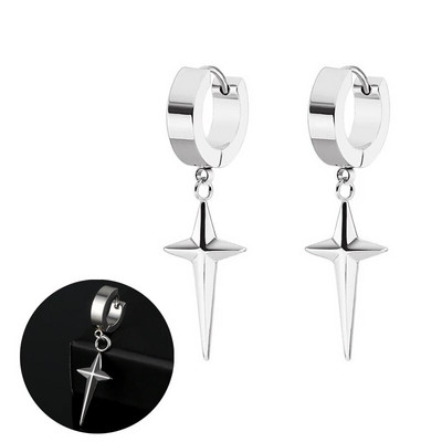 Punk 316L nerūdijančio plieno kryžius Star Dangle Drop auskarai juodi Kpop geometrija Huggie Hoop auskarai vyrams Moteriški papuošalai