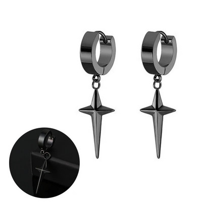 Punk 316L nerūdijančio plieno kryžius Star Dangle Drop auskarai juodi Kpop geometrija Huggie Hoop auskarai vyrams Moteriški papuošalai