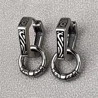 Retro genties totemo raižyti auskarai, geometrinio apskritimo derinys, hipoalerginiai auskarai vyrams ir moterims, madingi hiphopo papuošalai