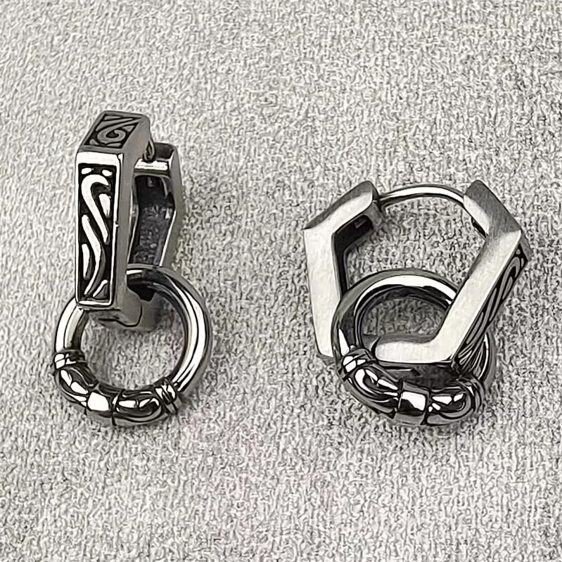 Retro genties totemo raižyti auskarai, geometrinio apskritimo derinys, hipoalerginiai auskarai vyrams ir moterims, madingi hiphopo papuošalai