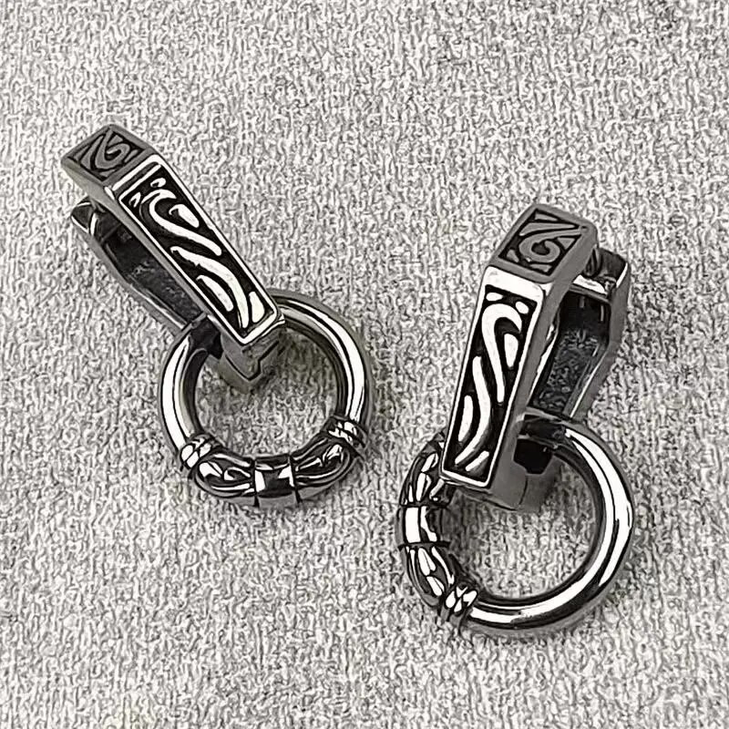 Retro genties totemo raižyti auskarai, geometrinio apskritimo derinys, hipoalerginiai auskarai vyrams ir moterims, madingi hiphopo papuošalai