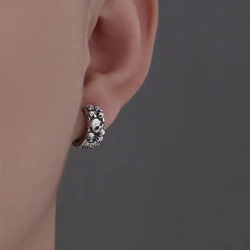 Sidabruoti gotikiniai visos kaukolės auskarai Hipoalergiški auskarai su žiedais vyrams Moterų Hip Hop Rokas Punk Helovino vakarėlio papuošalai