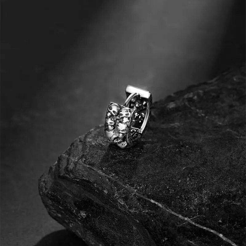 Sidabruoti gotikiniai visos kaukolės auskarai Hipoalergiški auskarai su žiedais vyrams Moterų Hip Hop Rokas Punk Helovino vakarėlio papuošalai