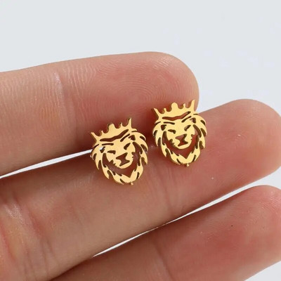 Ανοξείδωτα Απλά Σκουλαρίκια Ζώων Crown Lion Υποαλλεργικά σκουλαρίκια για άνδρες και γυναίκες Πανκ Hip-Hop Μοντέρνα κοσμήματα