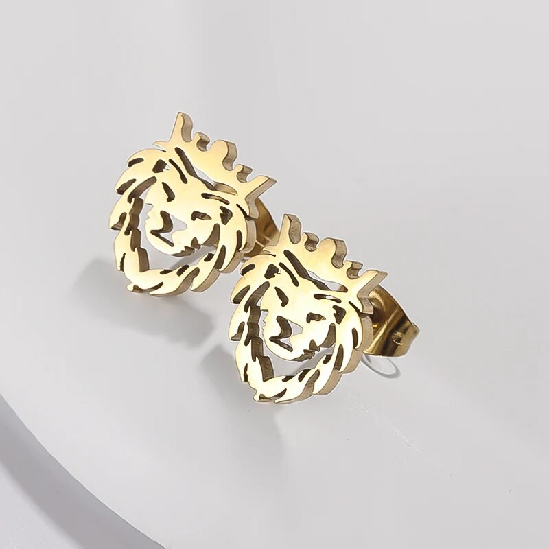 Roostevabast terasest lihtsad kroonlõvi loomakõrvarõngad hüpoallergeensed kõrvarõngad meestele ja naistele Punk hip-hop trendikad ehted