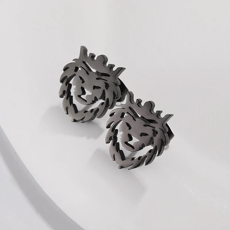 Roostevabast terasest lihtsad kroonlõvi loomakõrvarõngad hüpoallergeensed kõrvarõngad meestele ja naistele Punk hip-hop trendikad ehted