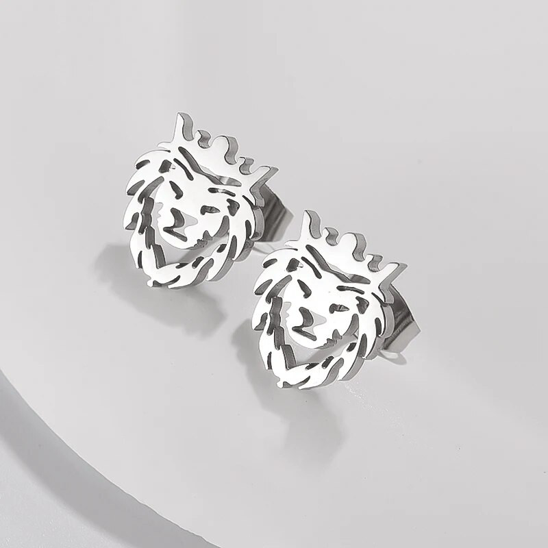 Roostevabast terasest lihtsad kroonlõvi loomakõrvarõngad hüpoallergeensed kõrvarõngad meestele ja naistele Punk hip-hop trendikad ehted