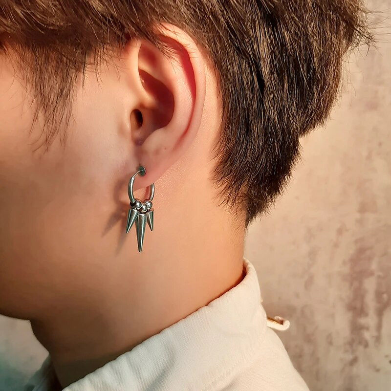 Vnox vyriški 1 dalių stilingi kūginiai smaigalio formos auskarai, roko punk geometriniai ausų papuošalai su spyruokliniu ausų segtuku