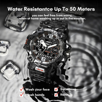SMAEL 8072 Мъжки водоустойчиви часовници Janpenese Quartz Chronograph Heavy-Duty Watch Men Alarm Електронен ръчен часовник reloj de hombre
