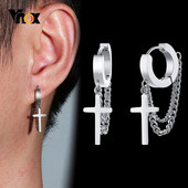 Vnox Minimalist Cross Dangle σκουλαρίκια για άντρες, Ανοξείδωτος κύκλος με κρίκο από ανοξείδωτο ατσάλι με αλυσίδες συνδέσμου, κοσμήματα Rock Hip Hop Ear