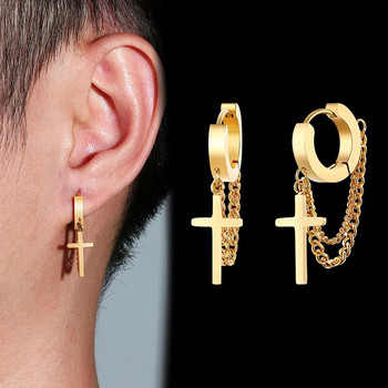 Минималистични кръстосани висящи обеци Vnox за жени, мъже, кръг от неръждаема стомана с вериги от връзки, рок хип-хоп бижута за уши
