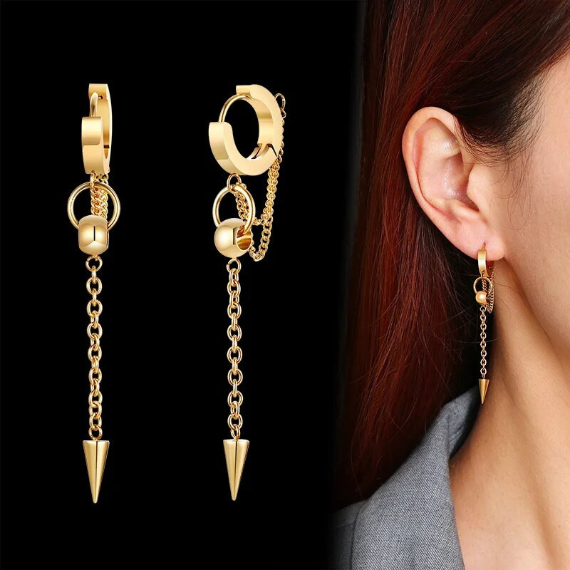 Vnox Minimalist Cross Dangle σκουλαρίκια για άντρες, Ανοξείδωτος κύκλος με κρίκο από ανοξείδωτο ατσάλι με αλυσίδες συνδέσμου, κοσμήματα Rock Hip Hop Ear