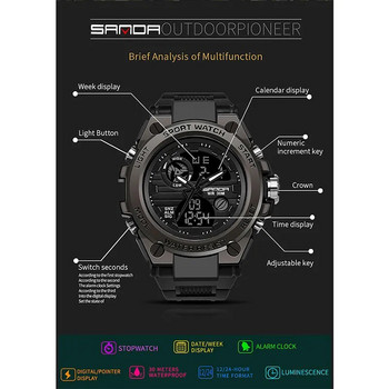 Ανδρικό ψηφιακό ρολόι SANDA G Style Military Sports Watches Dual Display Αδιάβροχο ηλεκτρονικό ρολόι χειρός Relogio Masculino 739
