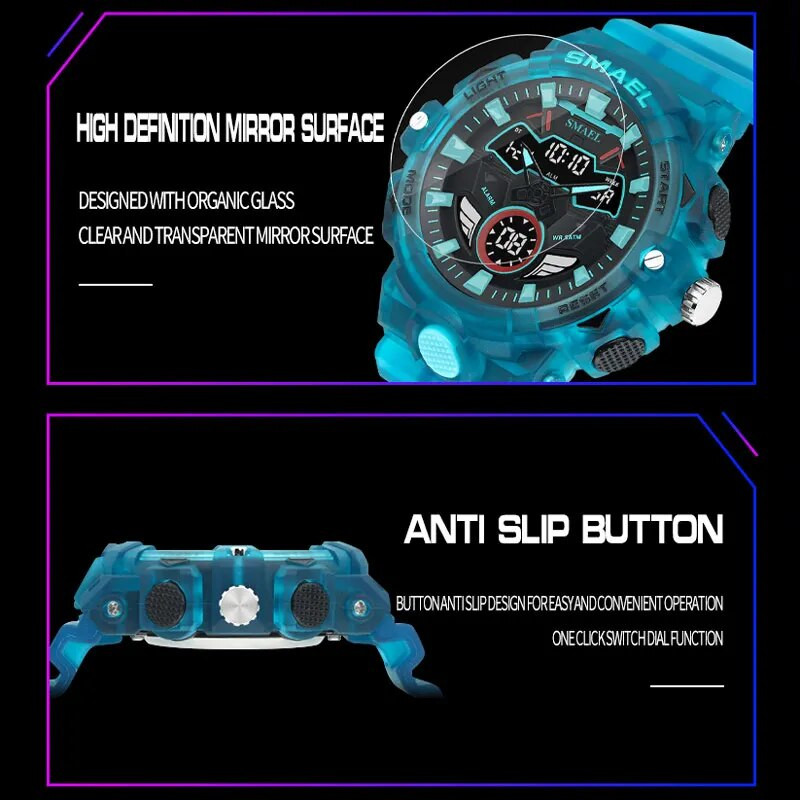 SMAEL Digital ja Quartz Movement meeste spordikellad LED-valgus multifunktsionaalne Chrono Date veekindel analoog elektrooniline käekell