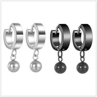 Пънк ретро дизайн топка висулка висящи обеци за мъже жени бижута аксесоари черно сребро неръждаема стомана Brincos