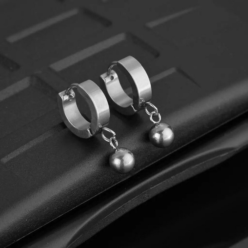 Punk vintažinio dizaino rutuliniai pakabukai kabantys auskarai vyrams, moteriški papuošalai aksesuarai juodi sidabriniai nerūdijančio plieno brincai