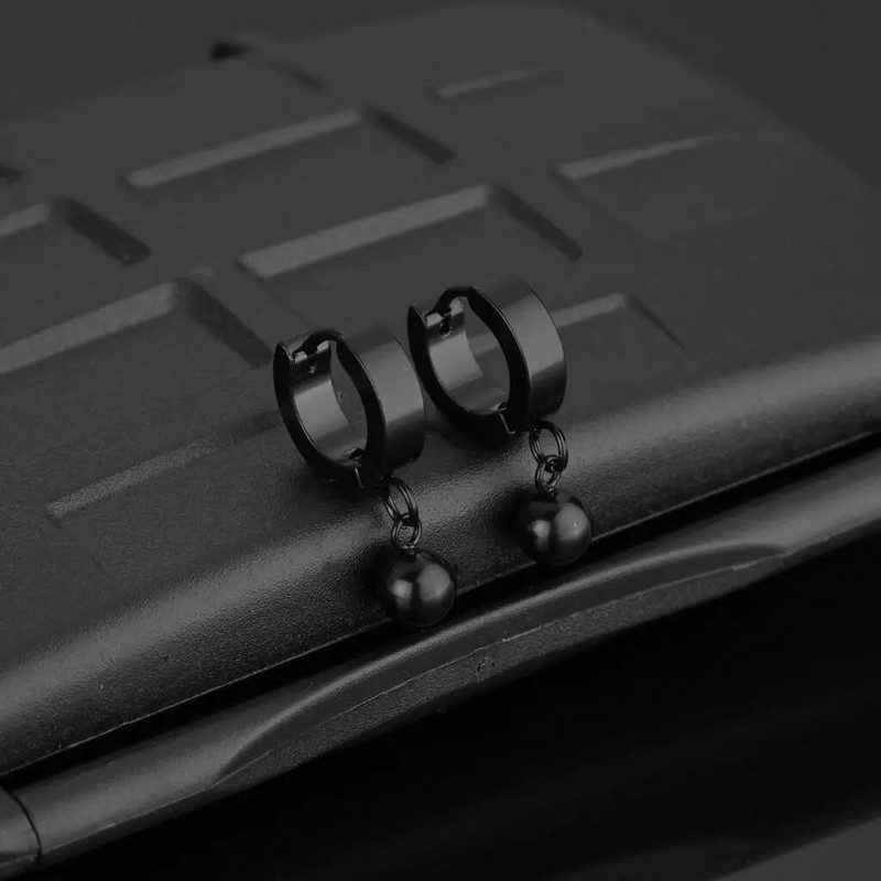 Punk vintažinio dizaino rutuliniai pakabukai kabantys auskarai vyrams, moteriški papuošalai aksesuarai juodi sidabriniai nerūdijančio plieno brincai