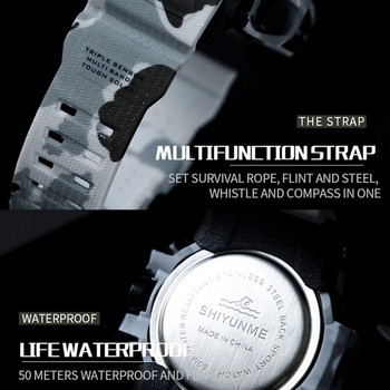 Луксозни мъжки LED дигитален часовник Военни спортни кварцови часовници с двоен дисплей Външен водоустойчив светещ електронен ръчен часовник 1606P