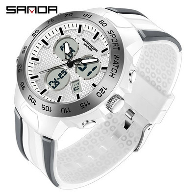 SANDA Военен мъжки кварцов часовник LED цифров часовник мъжки моден водоустойчив бял спортен часовник Electron мъжки часовник Reloj Hombre